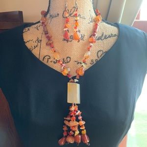 Colorful Long Strand Beads Necklace With Earrings